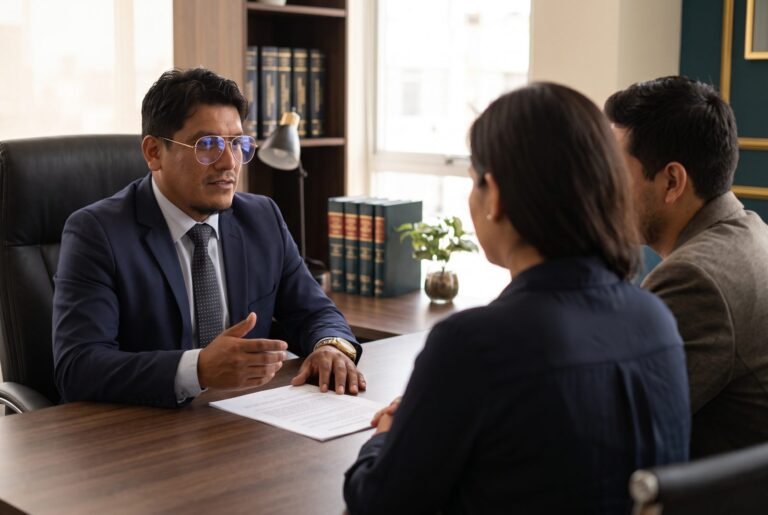 Dr. Valverde explicando un convenio de divorcio a una pareja