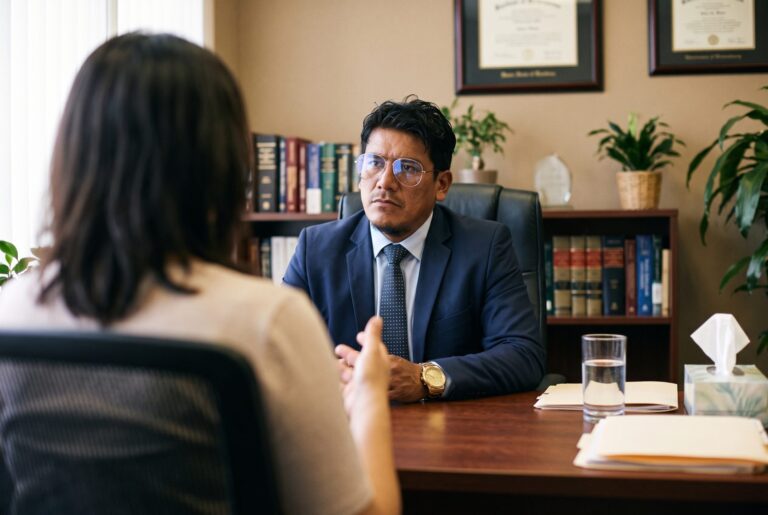 Dr. Valverde atendiendo a una clienta en una reunión confidencial
