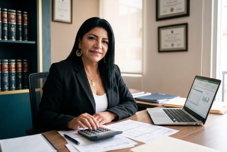 Magali Valverde calculando una liquidación de beneficios sociales